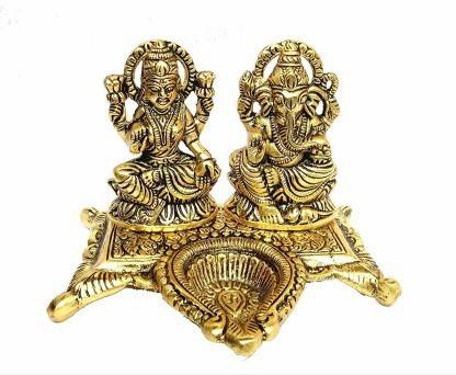 LOTUS RISE Laxmi Ganesh With Diya Statue Idol Murti Decorative Showpiece Decorative Showpiece  -  15 cm