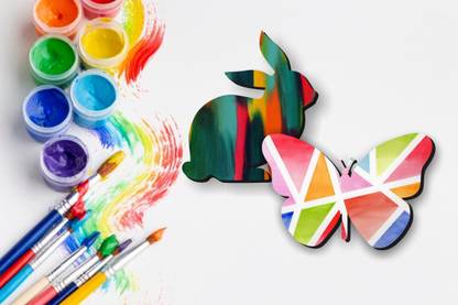 Sticker Hub 30 cm Rabbit & Butterfly shape MDF wooden Cutout Size (30 cm X 27 cm ) Reusable Sticker