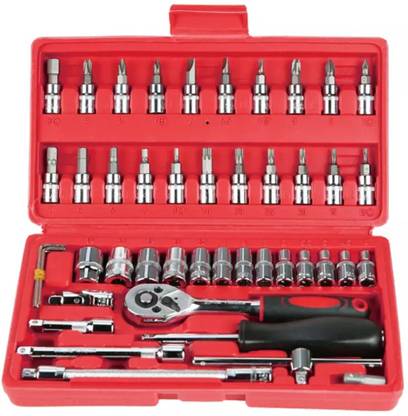 AZING AZIN 4 6 in 1 Pcs Tool Kit & Screwdriver and Socket Set Multi Purpose Combination Tool Case Precision Socket Set Hand Tool Kit (46 Tool PCS Vehicle Tool Kit