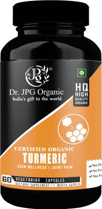 Dr. JPG Organic Turmeric Capsules for Skin Wellness|INDIA ORGANIC Certified|500mgX60 Veg Cap.
