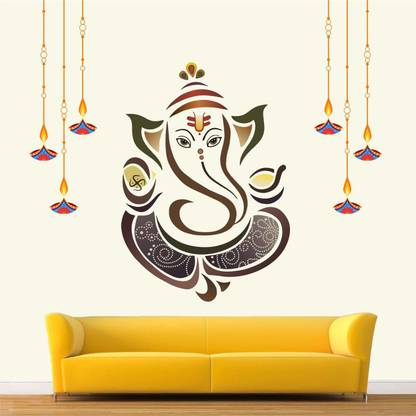 Luxmi Graphics Ganesh photo vinly Glass Print 10 inch x 13 inch Painting