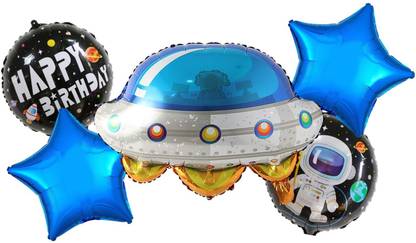 Bash N Splash Printed Out of this world theme UFO Space ship Space party happy birthday helium quality Party Foil Balloon Set Of 5 Pcs Balloon