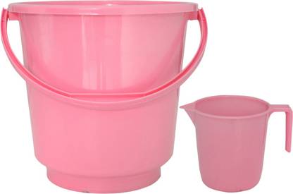 KUBER INDUSTRIES 2 Pieces Unbreakable Virgin Plastic Multipurpose Bathroom Bucket & Mug Set (Pink) 16 L Plastic Bucket