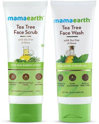 Mamaearth Tea Tree Skin Clarifying Combo (Tea Tree Face Wash 100ml + Tea Tea Face Scrub 100g)