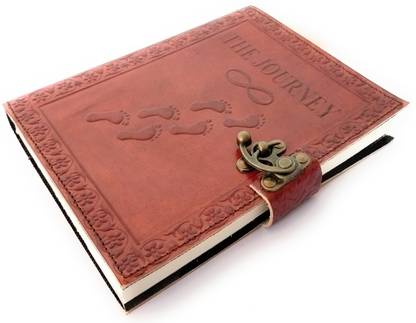 Coronal Leather Journals Largest Size 9 inches x 7 inches Handmade Leather Diary Unique and Antique Notebook for Girl and Boy Vintage The Journey Design Embossed in Brown Color Nice Lock for Unique Closer Book-size Notebook Unruling 200 Pages