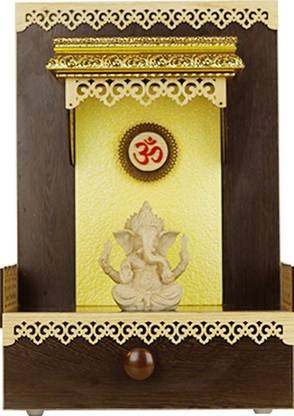 CREATA POOJAGHAR Modern Wooden Poojaghar mandir Home Temple with Textured Back Panel & LED Light Engineered Wood Home Temple