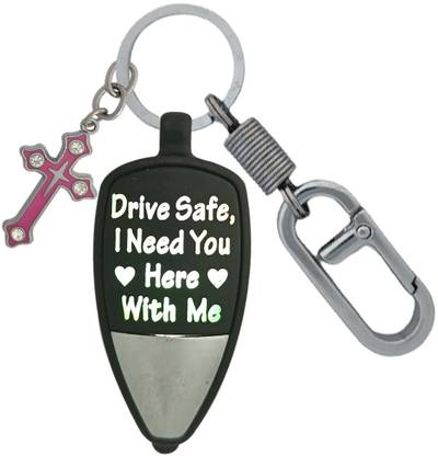 SHOKY LOOKS Beautiful Color Design ‘Drive safe I need you here with me’ written with multicolor light along with with pink jesus also with Best Quality Hanging Lock Key Chain