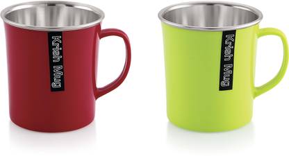 Nabhya Combo Of 2 PC Of 270M LInner Steel Plastic Cups for Coffee Tea Cocoa Campings with Handle, Portable & Easy Clean Stainless Steel, Plastic Coffee Mug