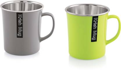 Nabhya Combo Of 2 PC Of 270M LInner Steel Plastic Cups for Coffee Tea Cocoa Campings with Handle, Portable & Easy Clean Stainless Steel, Plastic Coffee Mug