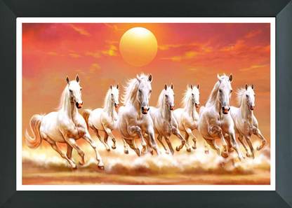 FRIZZY ARTS seven horse lucky paintings| vastu photo frames | seven lucky horse photo frame Digital Reprint 10 inch x 14 inch Painting