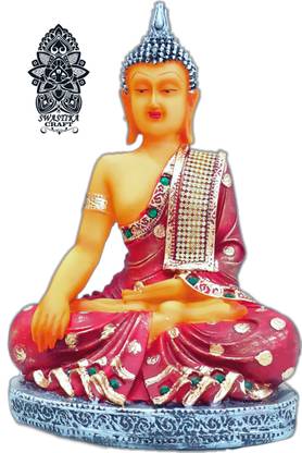 Swastika Craft Buddha Idol - Seated Pose - Home Décor - Bhumisparsha Buddha Decorative Showpiece 27 CM (Multicolor) Decorative Showpiece  -  27 cm