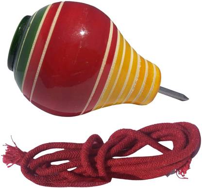 Kishore collection Wooden 1Pcs Vintage Desi Toys Lattu Spinner Game I Wooden Round Spinning Top & Thread Handmade