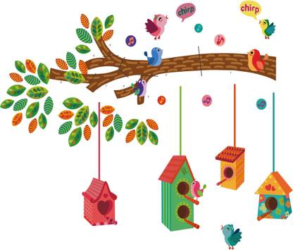 Decoration Designs 100 cm Birds House On Branch Wall Sticker Standard Self Adhesive Sticker