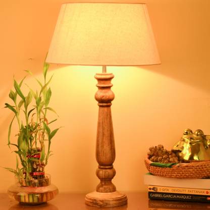 Homesake Mabel Rustic Wood Table Lamp With Khadi Shade Table Lamp