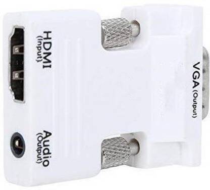 RuhZa HDMI Female to VGA Male Converter Adapter with 3.5mm Audio Jack Gold-Plated Adapter Compatible with Laptop Worldwide Adaptor