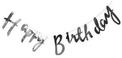 GLIPHY Happy Birthday Banner with Name for Birthday Party - Silver Banner Banner