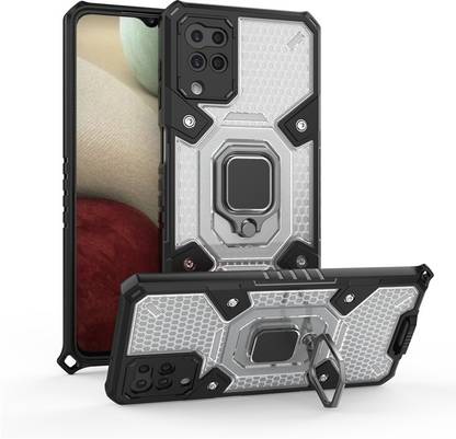 Empire Accessories Back Cover for Samsung A12 Hybrid TPU PC Protective Back Cover Phone Cases With a Stand Ring Holder