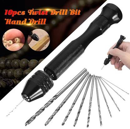 uptodateprouducts 10pcs Twist Drill Bit Mini Micro Aluminum Alloy Hand Drill With Keyless Chuck Woodworking Drilling Rotary Tools Twist Drill Bit