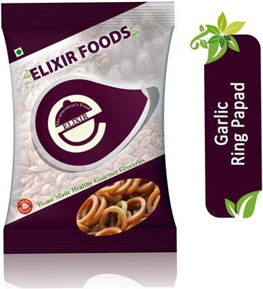 Elixir foods Garlic Ring Chips / Pappad-750G Fryums