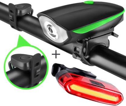 NSV Rechargeable Cycle Horn with Light with Rechargeable (Blue + Red) Cycle tail light LED Front Rear Light Combo