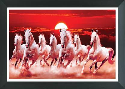 FRIZZY ARTS seven horse lucky paintings| vastu photo frames | seven lucky horse photo frame Digital Reprint 10 inch x 14 inch Painting
