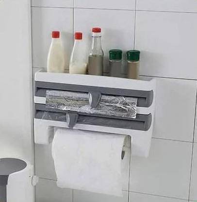 OCTOPUSPRIME 4 in 1 Foil Cling Film Tissue Paper Roll Holder for Kitchen with Spice Rack 4 in 1 Foil Cling Film Tissue Paper Roll Holder for Kitchen with Spice Rack Paper Dispenser Paper Dispenser