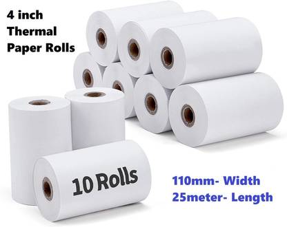 एमर्स 4 Inch थर्मल प्रिंटर पेपर रोल्स साइज़- 110mm(विड्थ)x25मीटरr(लेंथ), 10 का सेट रोल्स 110mm थर्मल पेपर