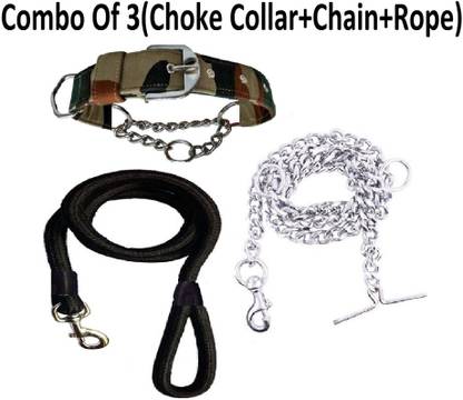 Hachiko Premium Quality Dog Choke Collar+Rope+Chain(Combo of 3) Dog Collar & Chain
