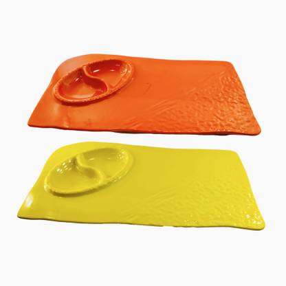 DLM PREMIUM starter plate rectangle Dinner dinning plates platter starter plates partition plate for breakfast, starter, snacks ( 2 pcs ) 34 cm Chip & Dip Tray