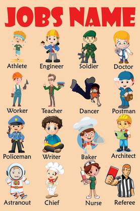 Kids Learning Poster|Jobs Name Chart|Kids Educational Poster For Wall|Poster For Play School, Kindergarten, Class Room|Wall Decor Item|High Resolution 300 GSM Poster Paper Print
