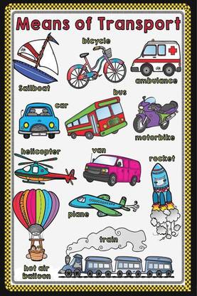 Kids Learning Poster for Decoration|Means of Transport|Kids Educational Poster For Wall|Unframed Poster For Play School, Kindergarten, Classroom|Wall Decor Item|High Resolution 300 GSM Poster Paper Print