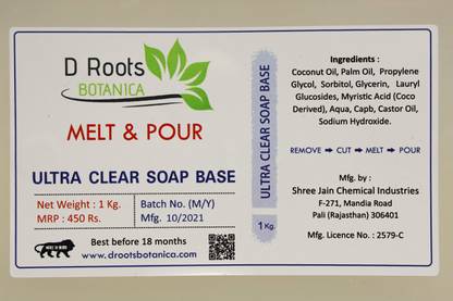 D Roots Botanica Premium Ultra Clear Soap Base Melt & Pour Natural Organic Soap Base for Soap Making - SLS /SLES Parabens Free