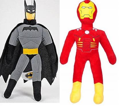 Crispy toys Super hero Characters Action Packed Ultra Soft Stuffed Plush Toy Batman & Iron man Soft Toy for Kids playing soft toys Multicolor 40 cm  - 40 cm