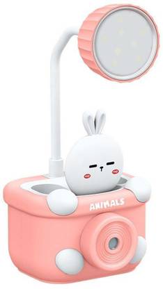 Kiditos Study Desk LED Lamp Rechargeable with Pen Holder & Sharpener (Bunny) Table Lamp Study Lamp