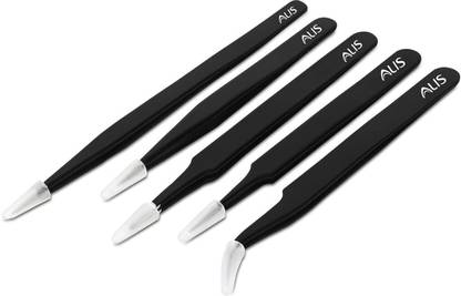 alis 5 Non Magnetic Black Tweezer Set for Electronics Repair | Soldering Tweezer | Crafting and Jewelry Tweezer Set Stainless Steel | Anti-static ESD Tweezers Kit