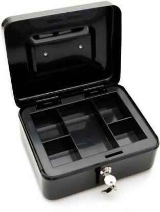 Dingli Metal Jewelry Safe Box with Plastic Coin Tray medium 9002 Black Cash Box