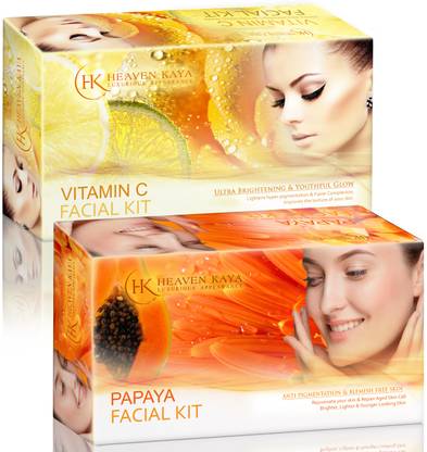 Heaven Kaya Papaya Facial kit For Anti Pigmentation & Blemish Free Skin (240g) + Vitamin C Facial Kit For Ultra Brightening & Youthful Glow (240g)