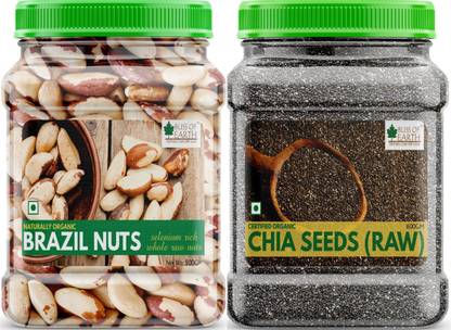 Bliss of Earth Combo Of Healthy Brazil Nuts Selenium Rich Super Nut (500gm) And Organic Raw Chia Seeds For Weight Loss (600gm), Raw Super Food Pack Of 2 Combo