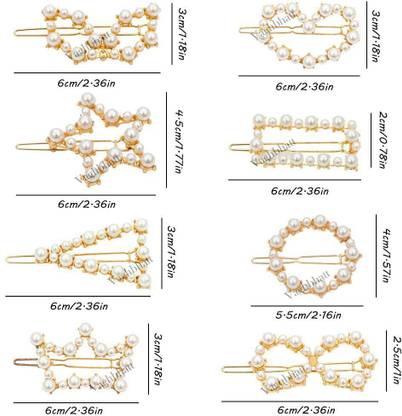 Krenoz Minimalist Metal Pearl Geometric Design Barrettes Hair Clips Pins in assorted colour and assorted design for Girls and Women (Pack Of 6) Hair Pin