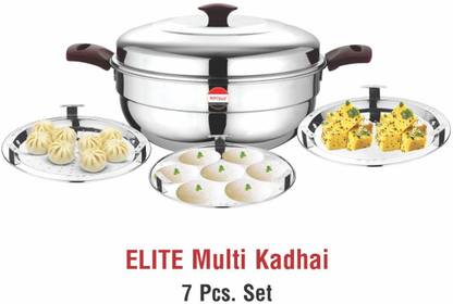 Mintage Multipurpose kadhai with lid, 2 idli plates,2 dhokhla plates,1 steamer plate Induction Idli Maker