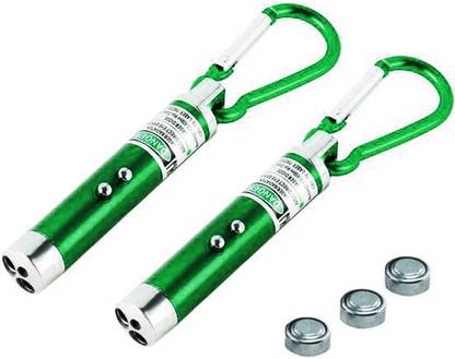 Afiya Enterprises 2 Pieces of 3 In 1- UV Flashlight + Torch Keychain + Laser Pointer- (650 nm, GREEN, 2 PCS.