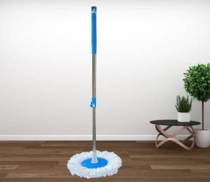 Livronic Floor Cleaning Stainless Steel Mop Rod Stick | Mops for Home Floor Cleaning | 360 Degree Rotating Spin Mop Stick Handle | Mop Stick Rod with One Microfiber Refill | Spin Mop Extendable Handle/Stick Rod with Heavy Locking System(Set of 1) ( Blue) Wet & Dry Mop