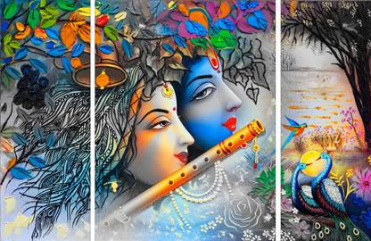 Bhawana Creation SET OF 3 PIECE MDF RADHA KRISHNA SHOWPIECE Digital Reprint 12 inch x 18 inch Painting