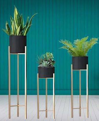 Gani Hub Metal Indoor Floor Plant Stand with Planter :: GDBK (Set of 3) Plant Container Set