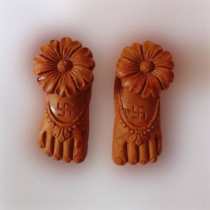 Turtulsgroup Small Size God Foot (Charan Paduka) For Your Home Temple Use Product And Home Decoration Set of-2 Decorative Showpiece  -  8 cm