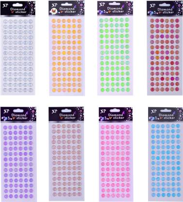 Unobite Self Adhesive Glitter Diamond Stickers for DIY Crafts, Scrapbooking, School Crafts, Decorations etc.(Pack of 8 Colors)