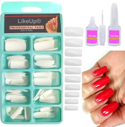 LikeUp Gorgeous acrylic artificial 100pcs shining fake nails French manicure nails with10ml Strong Nail Glue Natural Color