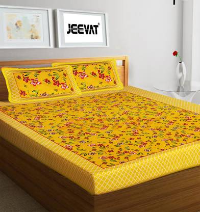 Jeevat 160 TC Cotton Queen Floral Flat Bedsheet