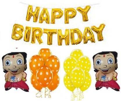 decokart chotta bheem theme birthday combo-13 pc happy birthday foil balloon,2 chota bhemm foil balloon,25 balloon.pack of 40