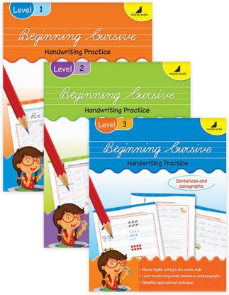 Woodsnipe Cursive Writing Book for Kids Age 4 to 6 Years | Small, Capital and Joining Letters, Words, Sentences | Improve Handwriting Practice Book | Set of 3 Beginner Cursive Writing Book for kids